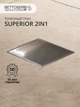 Душевой трап BETTOSERB Superior 2in1 13702556B 14x14, в пол, хром глянец, черный, с сифоном, выпуск боковой