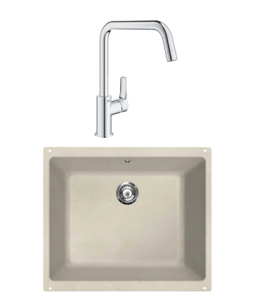 Комплект Мойка Lava U1, crema + Смеситель Grohe Eurosmart, матовая, прямоугольная