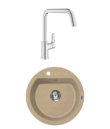 Комплект Мойка Lava R3, dune + Смеситель Grohe Eurosmart, матовая, круглая
