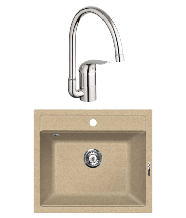 Комплект Мойка Lava Q2.DUN, dune + Смеситель Grohe Euroeco, матовая, прямоугольная