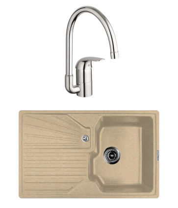 Комплект Мойка Lava L5.DUN, dune + Смеситель Grohe Euroeco, матовая, прямоугольная