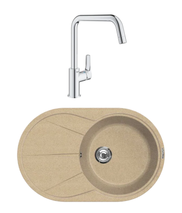 Комплект Мойка Lava E3.DUN, dune + Смеситель Grohe Eurosmart, матовая, овальная