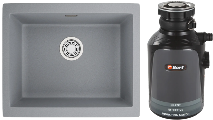 Комплект Мойка Emar Quartz + Измельчитель Bort Alligator Plus матовая, прямоугольная