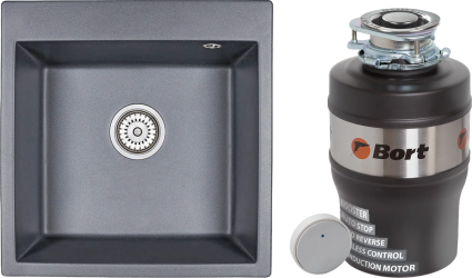 Комплект Мойка Emar Quartz + Измельчитель Bort Alligator Mega матовая, квадратная