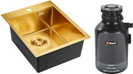 Комплект Мойка Emar PVD A EMB-128A PVD Nano Golden + Измельчитель Bort Alligator полированная, прямоугольная