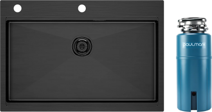 Комплект Мойка Paulmark Kroner-Pro PM707551-GM, вороненая сталь + Измельчитель Intenso I-PRO 1000, брашированная, прямоугольная