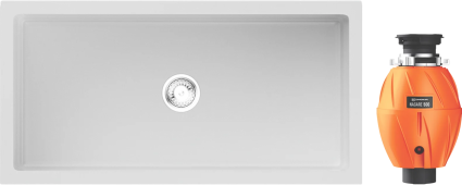Комплект Мойка Omoikiri Mikura 91-WH Glossy, белая + Измельчитель Nagare 500, глянцевая, прямоугольная