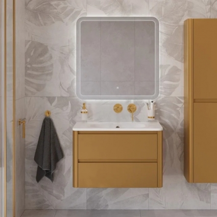 Мебель для ванной комнаты Cezares Relax 80 подвесная, 2 ящика, брашированное золото, матовая, с доводчиками