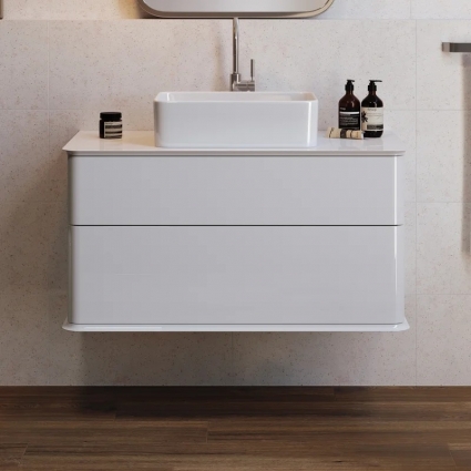 Тумба с раковиной Creto Stella 80 white, подвесная, глянцевая, с ящиками