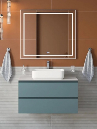 Мебель для ванной комнаты BelBagno Kraft 100 подвесная, матовая голубая, столешница kep-100-bo, раковина BB1304, с ящиками
