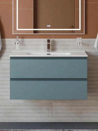 Тумба под раковину без столешницы BelBagno Kraft 80 подвесная, матовая голубая, с ящиками