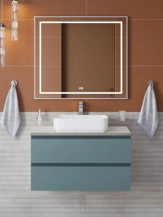 Мебель для ванной комнаты BelBagno Kraft 80 подвесная, матовая голубая, столешница kep-80-mgl, раковина BB1304, с ящиками
