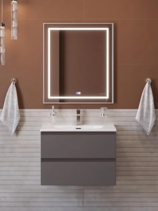 Мебель для ванной комнаты BelBagno Kraft 70 подвесная, матовая темно-серая, раковина bb-8099-70, с ящиками
