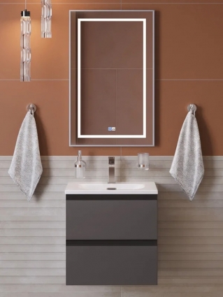 Мебель для ванной комнаты BelBagno Kraft 39 50 подвесная, матовая темно-серая, раковина bb-8099-3-50, с ящиками