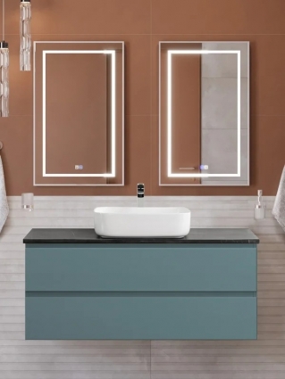 Мебель для ванной комнаты BelBagno Kraft 120 подвесная, матовая голубая, столешница kep-120-mno, раковина BB1304, с ящиками