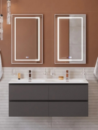 Мебель для ванной комнаты BelBagno Kraft 120 подвесная, матовая темно-серая, раковина bb1200-2-etl, для двоих, с ящиками