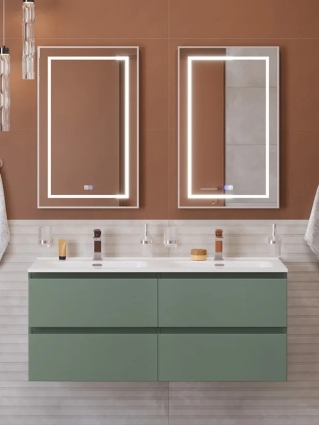 Мебель для ванной комнаты BelBagno Kraft 120 подвесная, матовая еловая, раковина bb1200-2-etl, для двоих, с ящиками