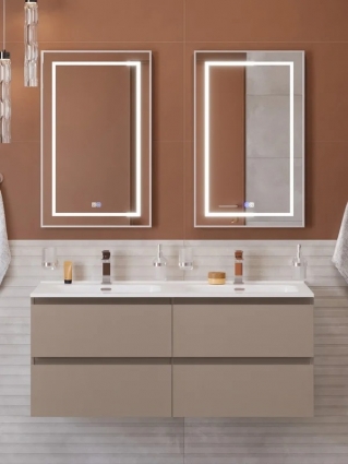 Мебель для ванной комнаты BelBagno Kraft 120 подвесная, матовая бежевая, раковина bb1200-2-etl, для двоих, с ящиками