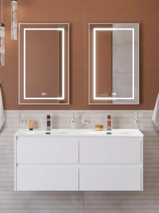 Мебель для ванной комнаты BelBagno Kraft 120 подвесная, bianco opaco, раковина bb-8099-120-2, для двоих, матовая, с ящиками