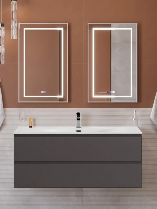 Мебель для ванной комнаты BelBagno Kraft 120 подвесная, матовая темно-серая, раковина bb-8099-120, с ящиками