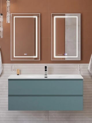 Мебель для ванной комнаты BelBagno Kraft 120 подвесная, матовая голубая, раковина bb-8099-120, с ящиками