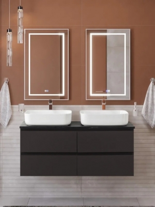 Мебель для ванной комнаты BelBagno Kraft 120 подвесная, матовая темно-серая, столешница kep-120-2-mno, раковина BB1304, для двоих, с ящиками