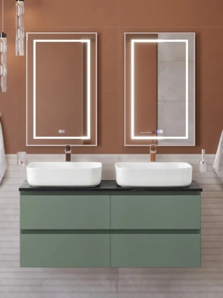 Мебель для ванной комнаты BelBagno Kraft 120 подвесная, матовая еловая, столешница kep-120-2-mno, раковина BB1304, для двоих, с ящиками
