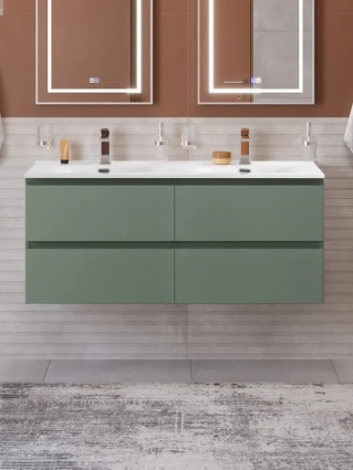 Тумба с раковиной BelBagno Kraft 120 подвесная, матовая еловая, раковина bb-8099-120-2, для двоих, с ящиками