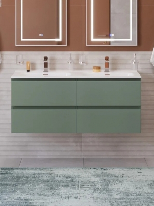 Тумба с раковиной BelBagno Kraft 120 подвесная, матовая еловая, раковина bb1200-2-etl, для двоих, с ящиками