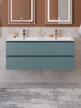 Тумба с раковиной BelBagno Kraft 120 подвесная, матовая голубая, раковина bb1200-2-etl, для двоих, с ящиками
