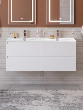 Тумба с раковиной BelBagno Kraft 120 подвесная, bianco opaco, раковина bb-8099-120-2, для двоих, матовая, с ящиками