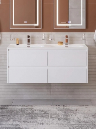 Тумба с раковиной BelBagno Kraft 120 подвесная, bianco opaco, раковина bb1200-2-etl, для двоих, матовая, с ящиками