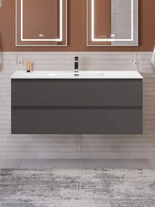 Тумба с раковиной BelBagno Kraft 120 подвесная, матовая темно-серая, раковина bb1200etl, с ящиками