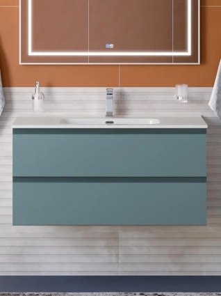 Тумба с раковиной BelBagno Kraft 100 подвесная, матовая голубая, раковина bb1000etl, с ящиками