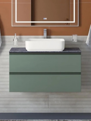 Тумба с раковиной BelBagno Kraft 90 подвесная, матовая еловая, столешница kep-90-grn, раковина BB1304, с ящиками