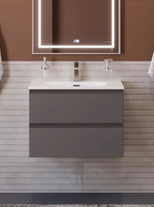 Тумба с раковиной BelBagno Kraft 70 подвесная, матовая темно-серая, раковина bb-8099-70, с ящиками