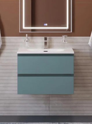 Тумба с раковиной BelBagno Kraft 70 подвесная, матовая голубая, раковина bb-8099-70, с ящиками