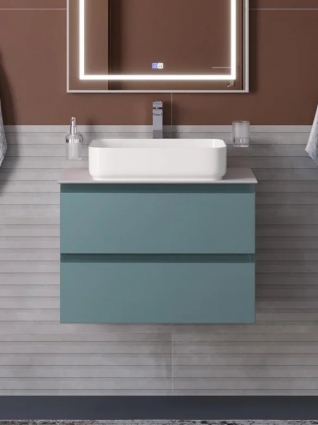 Тумба с раковиной BelBagno Kraft 60 подвесная, матовая голубая, столешница kep-60-bo, раковина BB1304, с ящиками
