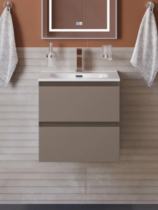 Тумба с раковиной BelBagno Kraft 39 50 подвесная, матовая бежевая, раковина bb500/390etl, с ящиками