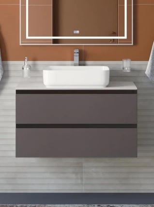 Тумба под раковину со столешницей BelBagno Kraft 100 подвесная, матовая темно-серая, столешница kep-100-bo, с ящиками
