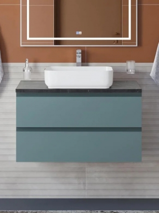 Тумба под раковину со столешницей BelBagno Kraft 80 подвесная, матовая голубая, столешница kep-80-mno, с ящиками