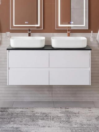 Тумба с раковиной BelBagno Kraft 120 подвесная, bianco opaco, столешница kep-120-2-mno, раковина BB1304, для двоих, матовая, с ящиками