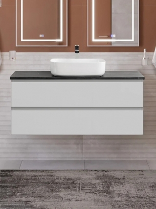 Тумба с раковиной BelBagno Kraft 120 подвесная, bianco opaco, столешница kep-120-mno, раковина BB1304, матовая, с ящиками