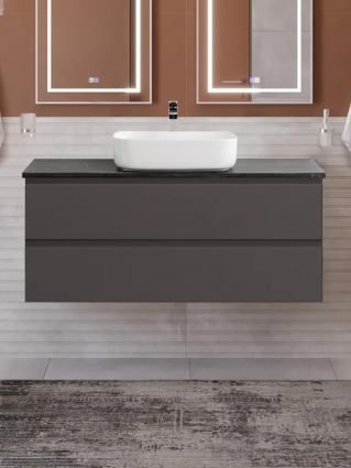 Тумба под раковину со столешницей BelBagno Kraft 120 подвесная, матовая темно-серая, столешница kep-120-mno, с ящиками