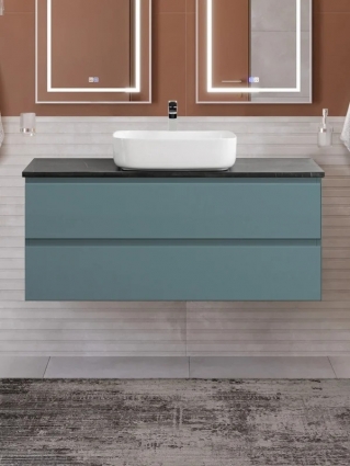 Тумба под раковину со столешницей BelBagno Kraft 120 подвесная, матовая голубая, столешница kep-120-mno, с ящиками