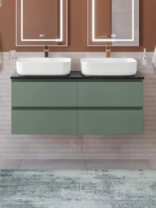 Тумба под раковину со столешницей BelBagno Kraft 120 подвесная, матовая еловая, столешница kep-120-2-mno, для двоих, с ящиками