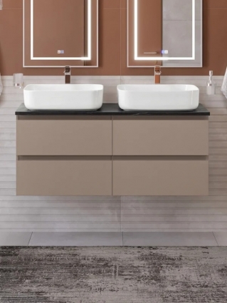 Тумба под раковину со столешницей BelBagno Kraft 120 подвесная, матовая бежевая, столешница kep-120-2-mno, для двоих, с ящиками