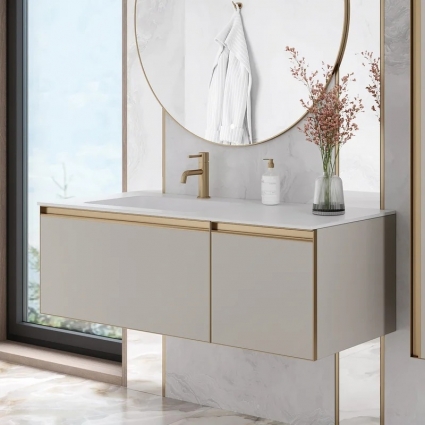 Тумба под раковину без столешницы Armadi Art Quatro 2 120 cashmere, профиль matt gold, подвесная, матовая
