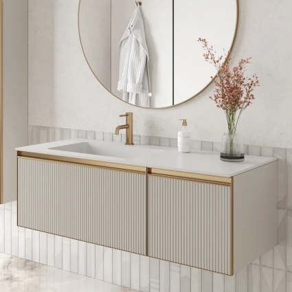 Тумба под раковину без столешницы Armadi Art Quatro 2 120 cashmere fuga, профиль matt gold, подвесная, матовая