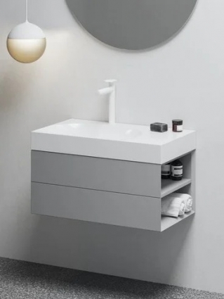 Тумба с раковиной Ravak Lite SD 80 R дымчато-серая, подвесная, матовая